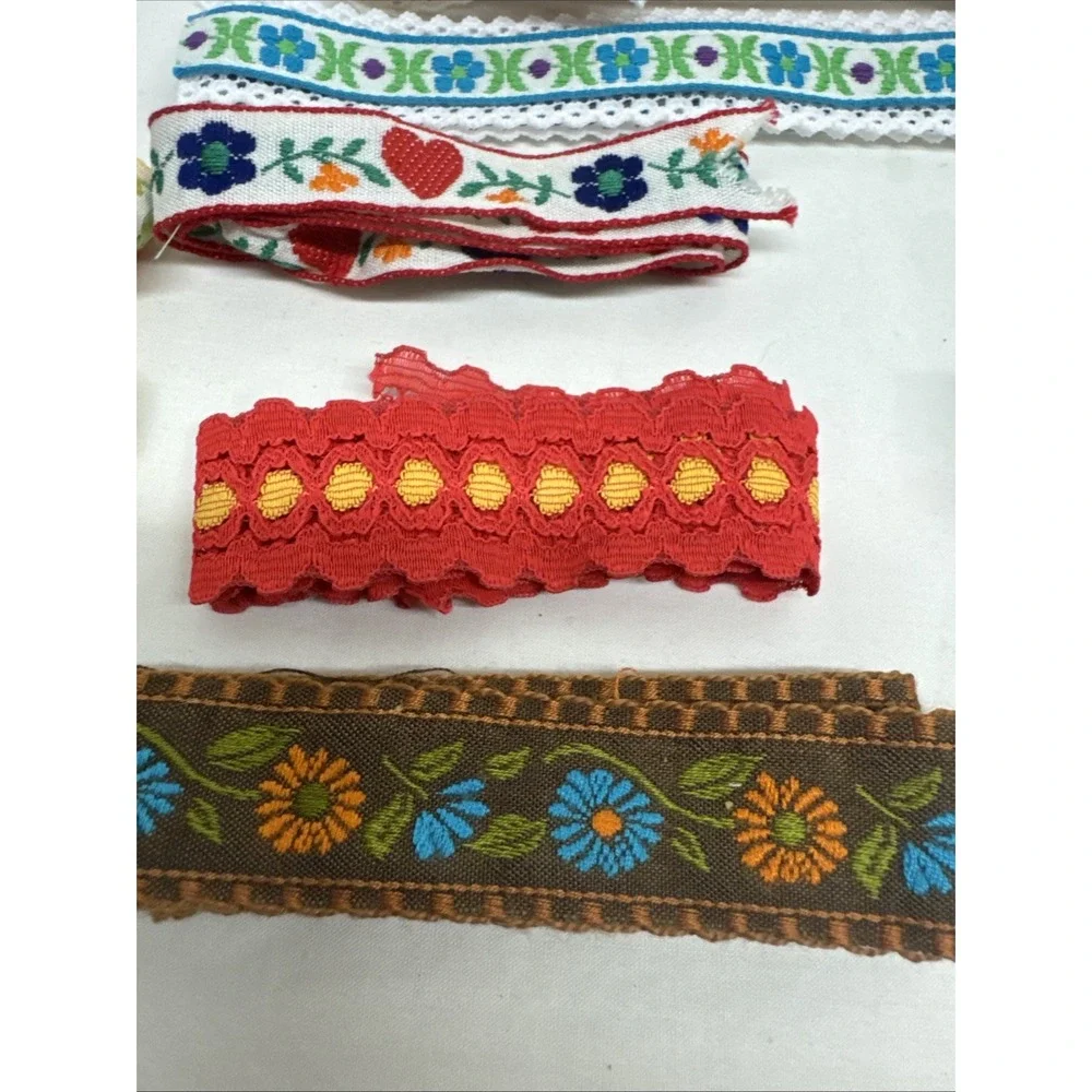 Lot of Vintage Embroidered Ribbon Trim Multi Color Jacquard(?) Sewing Crafts